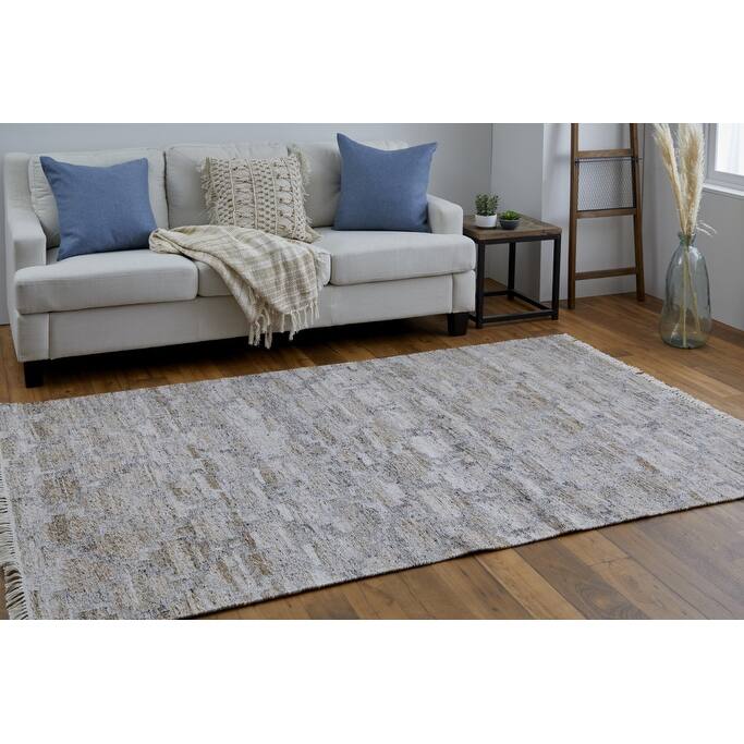 HomeRoots 2' X 3' Tan Gray And Ivory Geometric Hand Woven Stain Resistant Area Rug With Fringe