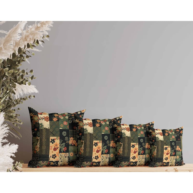 Twilight Bouquet Indoor/Outdoor Reversible Throw Pillow Black and Green