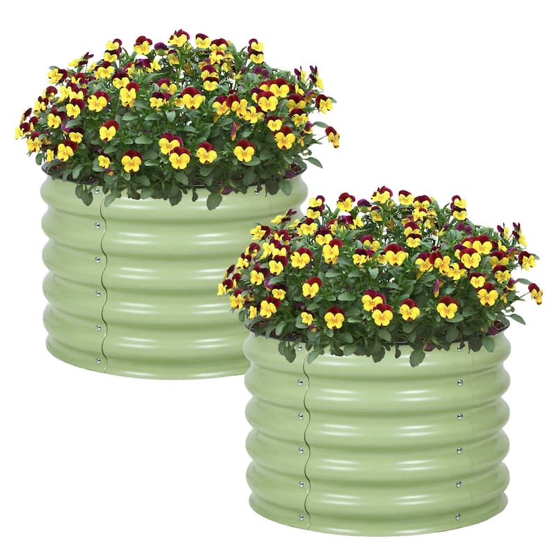 Aoodor 16.7'' Tall Aluzinc Metal Raised Garden Bed 24'' Round - Outdoor Garden Planter Box for Vegetable, Flower, Herb