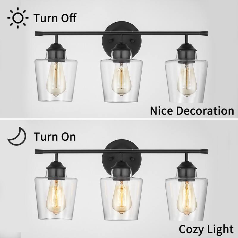 KAWOTI 3-Light Dimmable Bathroom Vanity Light with Glass Shade - L22" x W7" x H10.5"