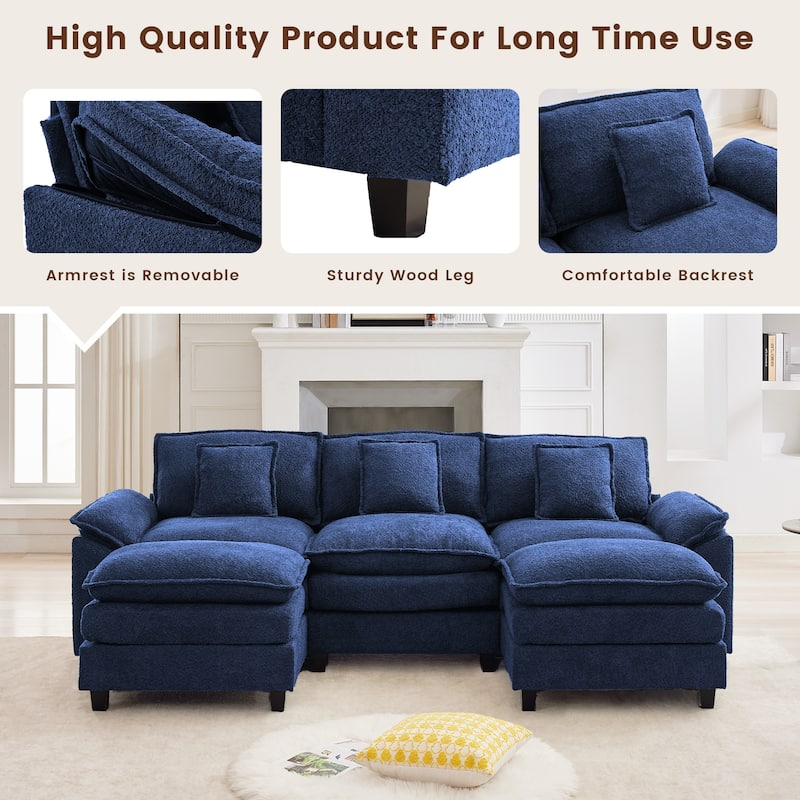 Modular Chenille Sectional Sofa with Ottomans, Deep Seat, Wide Padded Armrests, 2-Seat / 3-Seat / 4-Seat Options