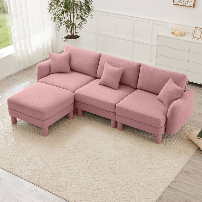 109.4" 3-Seater Modern Upholstered Sofa Couch, Deep-Seat Sectional Sofa with Shell-Shaped Armrests, Leisure Sofa for Living Room