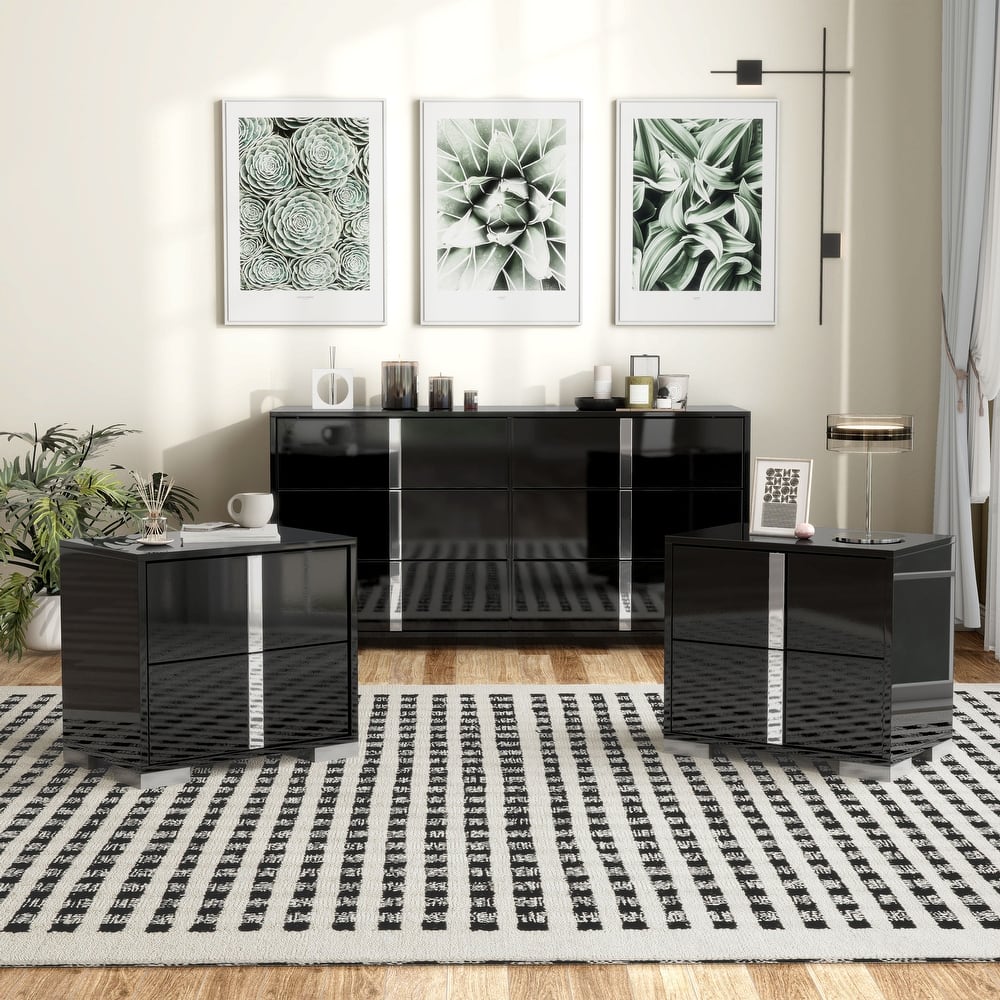 Furniture of America Erina Modern 3-Piece Glossy Dresser and 2 Nightstand Bedroom Set