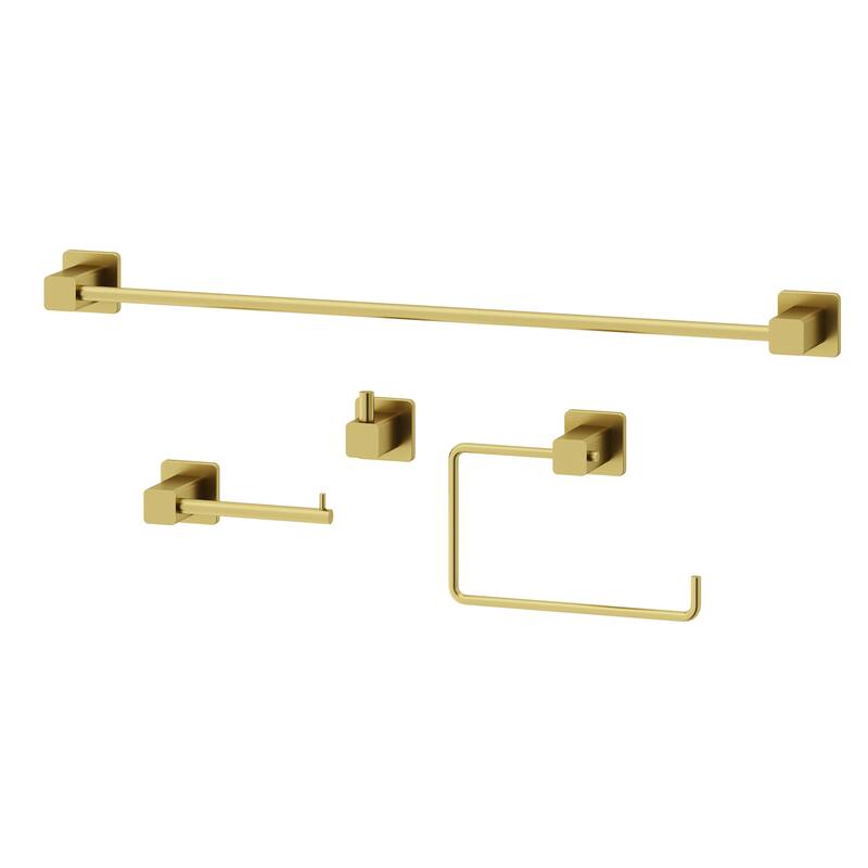 VIGO Meridian 4-Piece Bathroom Hardware Accessory Set with 24 in. Towel Bar, Toilet Paper Holder, Hand Towel Holder, Hook - Matte Brushed Gold