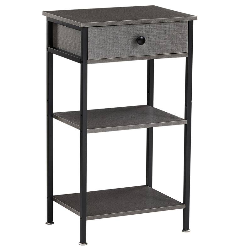 VECELO Modern Nightstand with Drawer & Open Shelves Slim Design for Small Spaces End Table with MDF & Rotating Floor Protectors