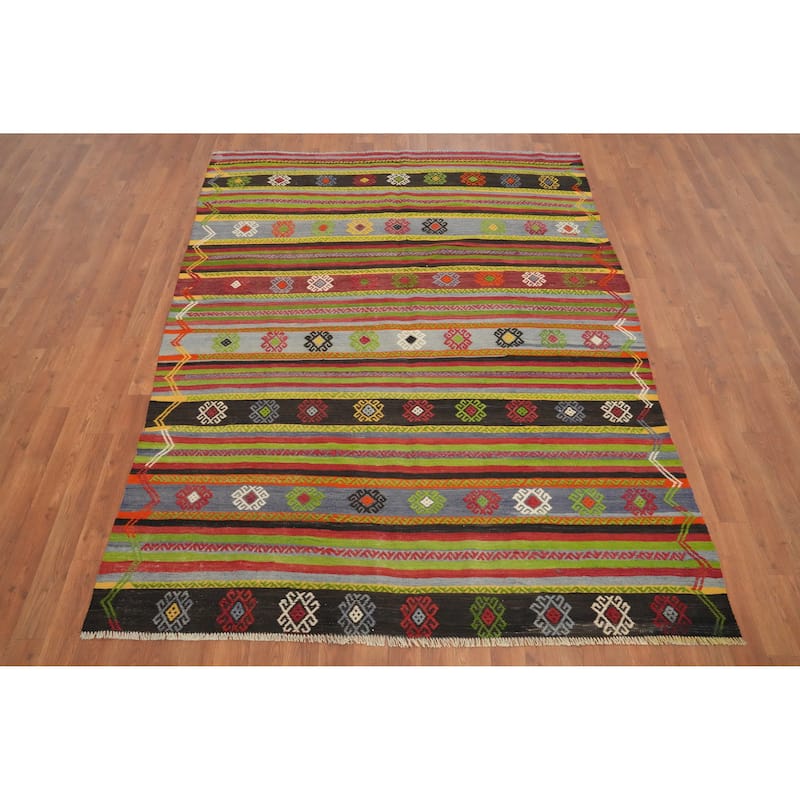 Hand Woven Oriental 100% Wool Carpet Southwestern Tribal Multi-Colored Kilim Area Rug - 7' 2'' X 5' 6''