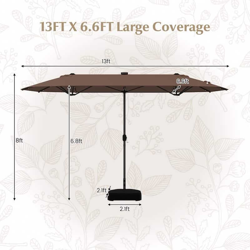 Gymax 13FT Double-sided Patio Umbrella w/ Solar Lights Crank Handle