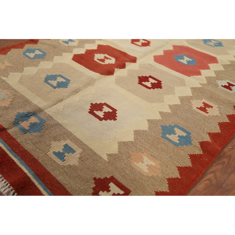 Hand-Woven Geometric Kilim Persian Accent Rug Handmade Wool Carpet - 3'2"x 4'11"