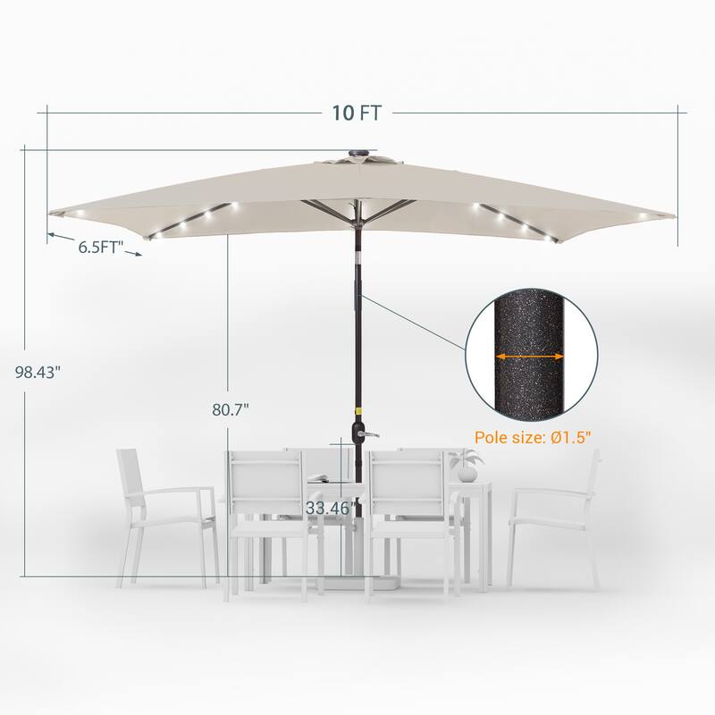 LIVOOSUN 10x6.5ft Steel Solar-Powered LED Patio Umbrella,w/Crank Tilt