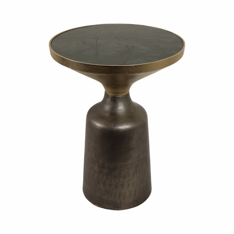 Metal Geometric Base End Table Marble Top - Green, 20 in. - 15" x 15" x 20"