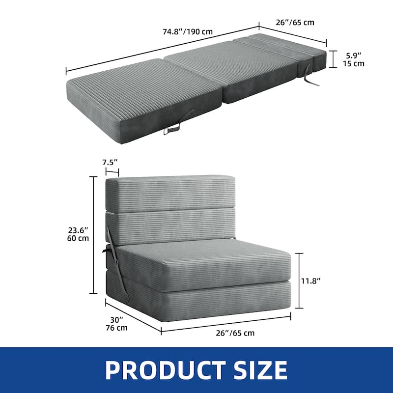 Moasis Convertible Folding Sofa Bed, Corduroy Fabric Fold Out Sleeper Chair