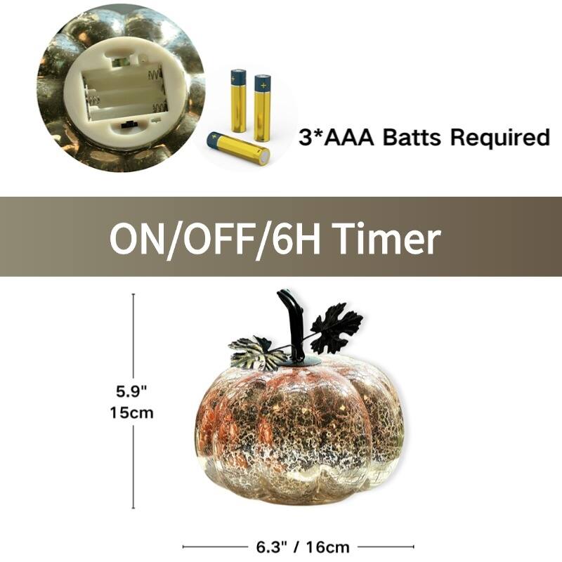 Mercury Glass Pumpkin Lights with Timer – Fall Halloween Table Decorations for Home & Thanksgiving Decor