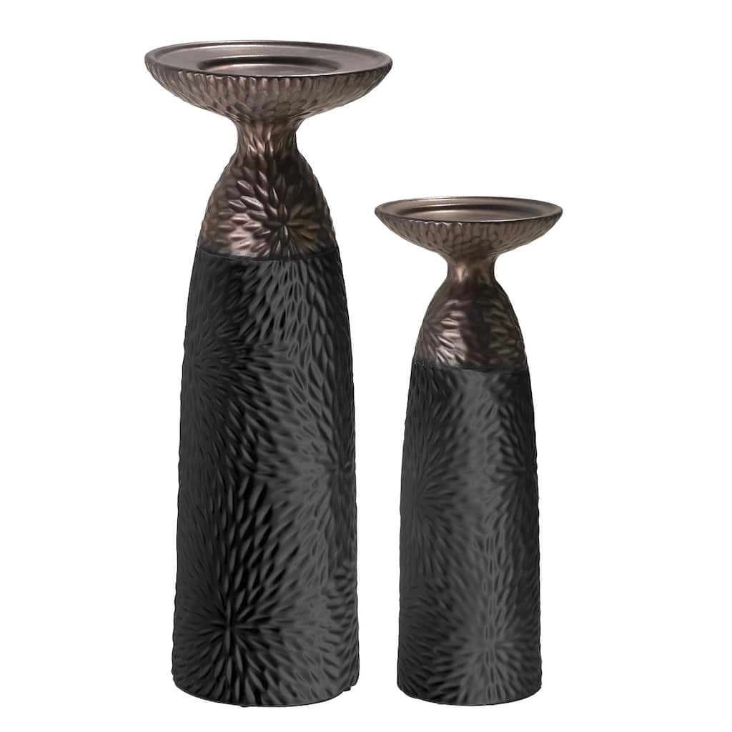 American Art Decor Twin Crucibles 2-Piece Table Top Candle Holder Set in Black - 15.25" x 4.5", 12" x 4.5"