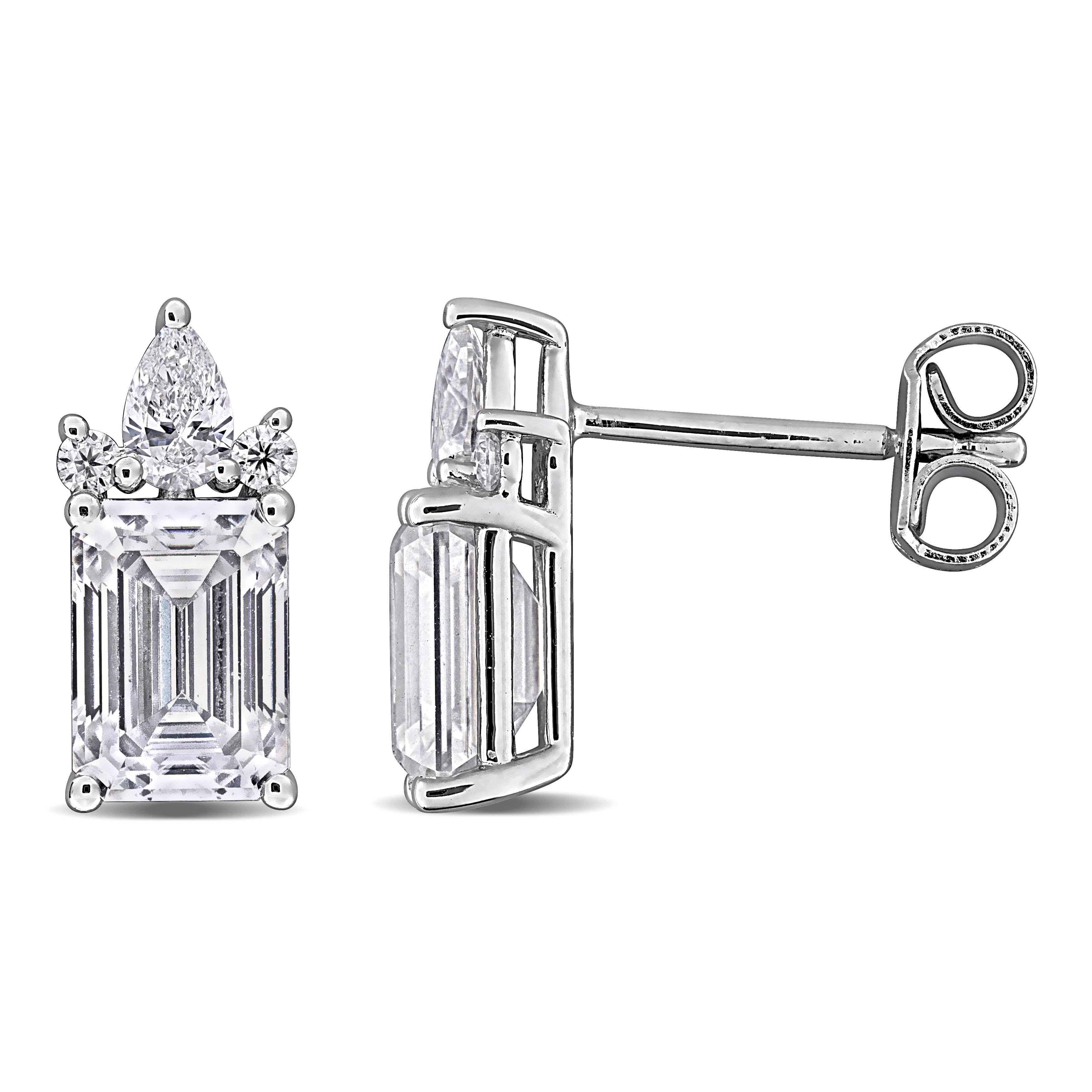 Miadora Emerald Cut Lab Created Moissanite Drop Earrings in Sterling Silver
