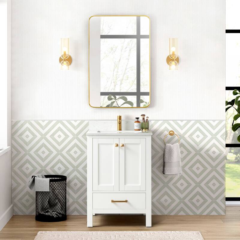 Shannon 24" Single Vanity with Composite Stone Countertop without Mirror - Wood Finish - White