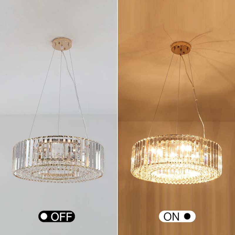19.69 in. 6-Light Farmhouse Semi Flush Mount Chandelier, Crystal Chandelier, Drum Chandelier for Dining Room Living Room Kitchen