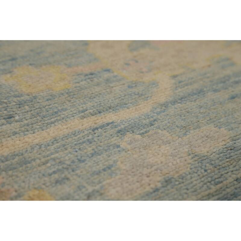 Vegetable Dye Blue Floral Oushak Turkish Area Rug Handmade Wool Carpet - 8'3"x 9'8"