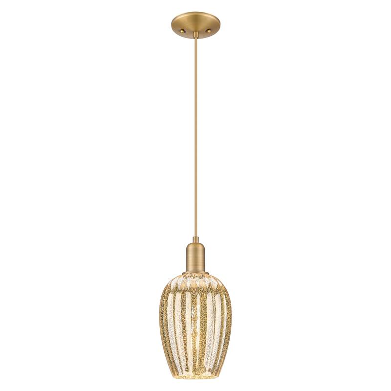 Innovations Lighting Downtown Urban - Preston - 1 Light 6" Flute Shade Cord Hung Mini Pendant - Brushed Brass/Mercury Shade