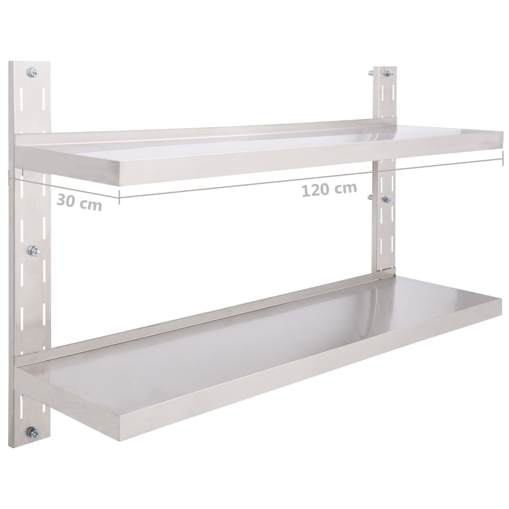 vidaXL 2 Tier Floating Wall Shelf Stainless Steel 47.2