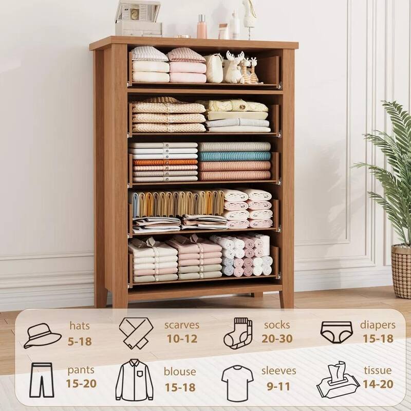 Farmhouse 5-Drawer Dresser for Bedroom, Freestanding Vertical Wooden Storage Chest