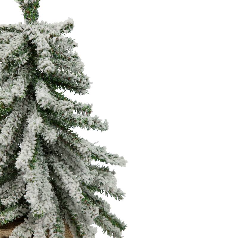 15" Potted Flocked Downswept Mini Village Pine Medium Artificial Tree - 1 Foot