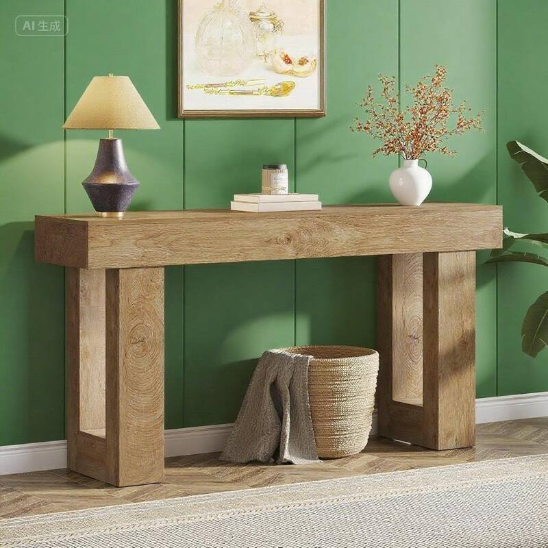 Farmhouse Console Table 63 Inch Engineered Wood MDF Entryway Living Room Hallway Sofa Table with Rustic Wood Finish