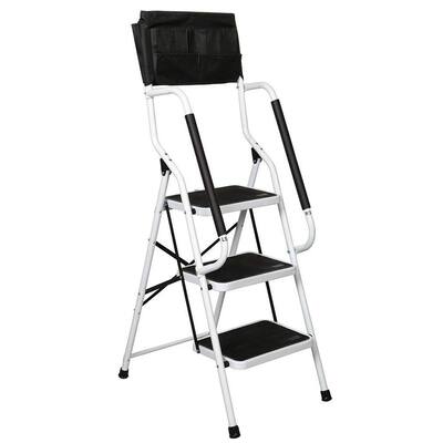 3 Step Ladder with Handrails 500 lb Capacity Step Stool Folding Ladders for Home Kitchen Steel Frame with Safety Side