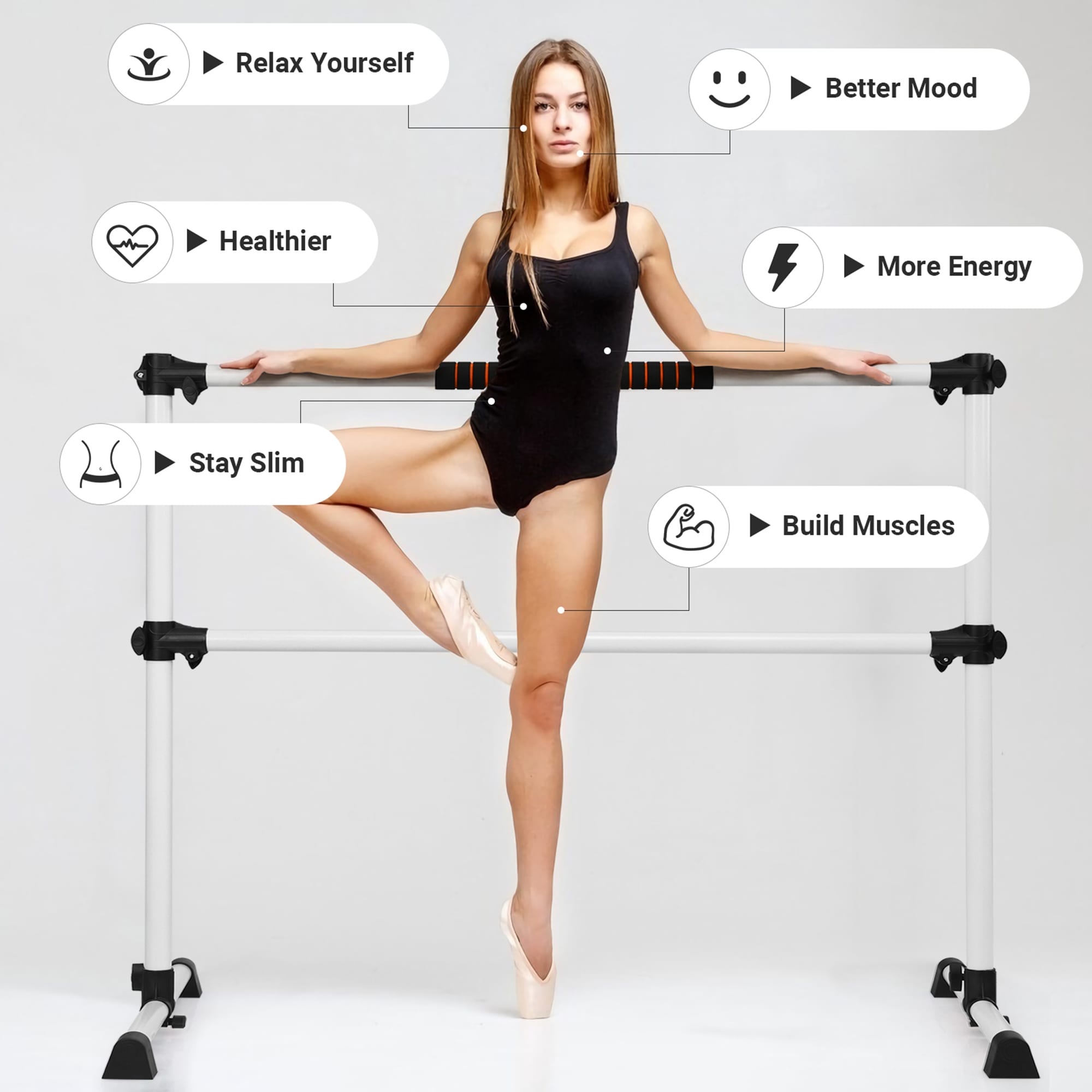 Goplus 4ft Portable Freestanding Ballet Barre Double Dance Stretching Bar 