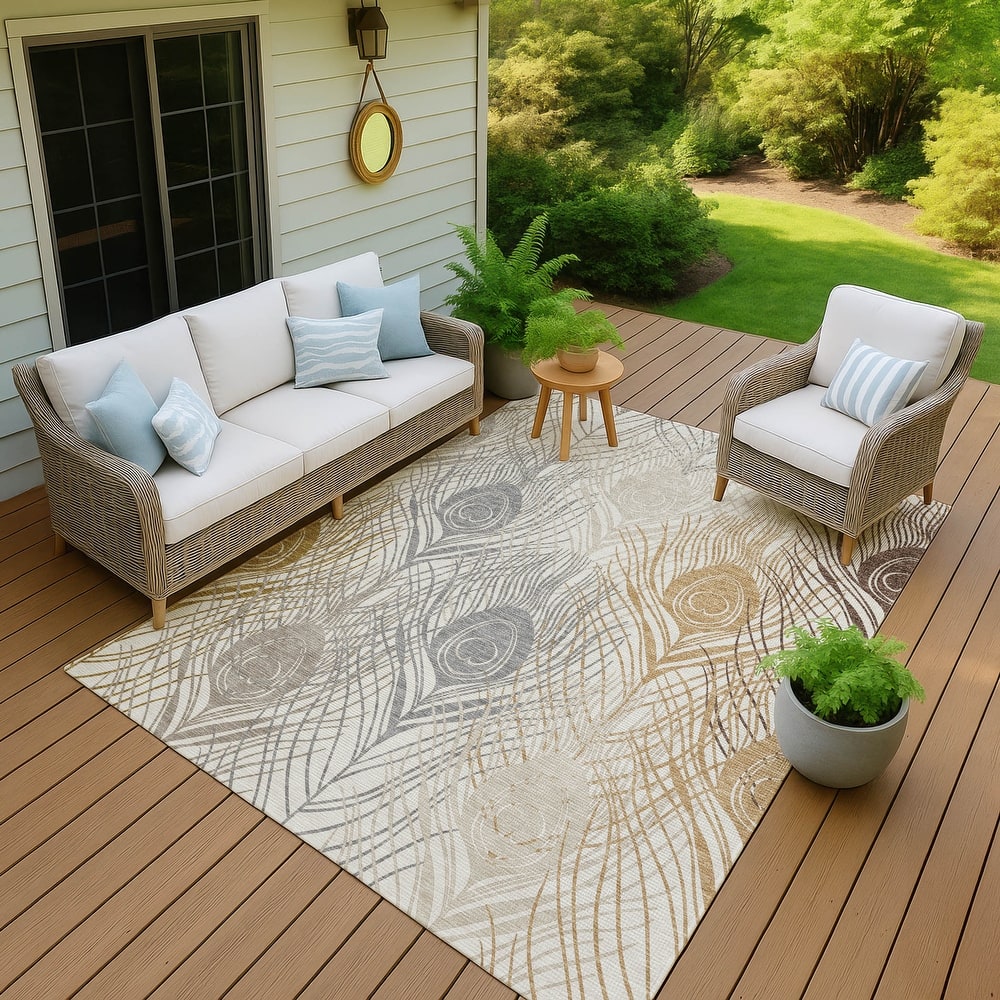 Machine Washable Indoor/ Outdoor Modern Peacock Chantille Rug