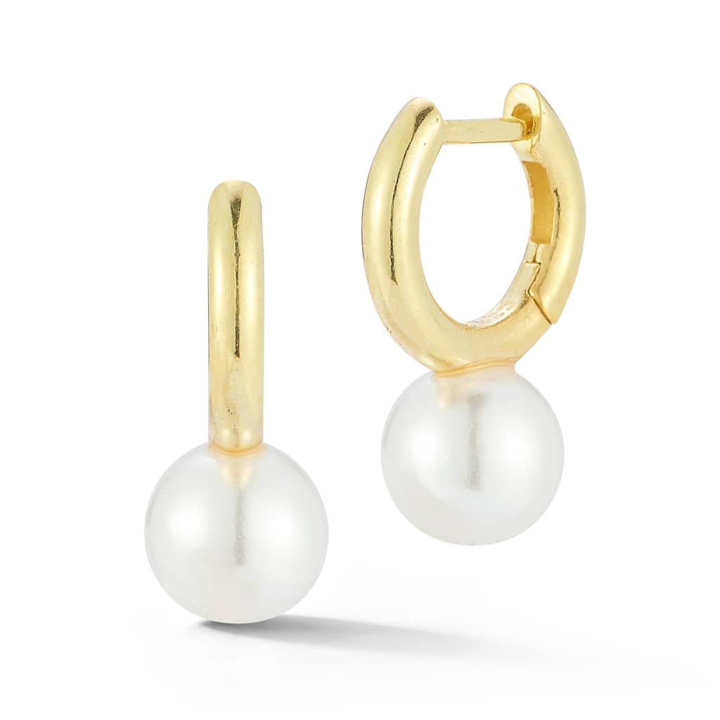 Soleil Sterling Silver Round Freshwater Pearl Station Huggie Earrings