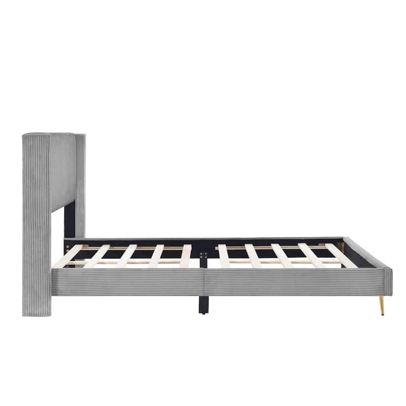 Merax Queen Size Corduroy Platform Bed with Metal Legs
