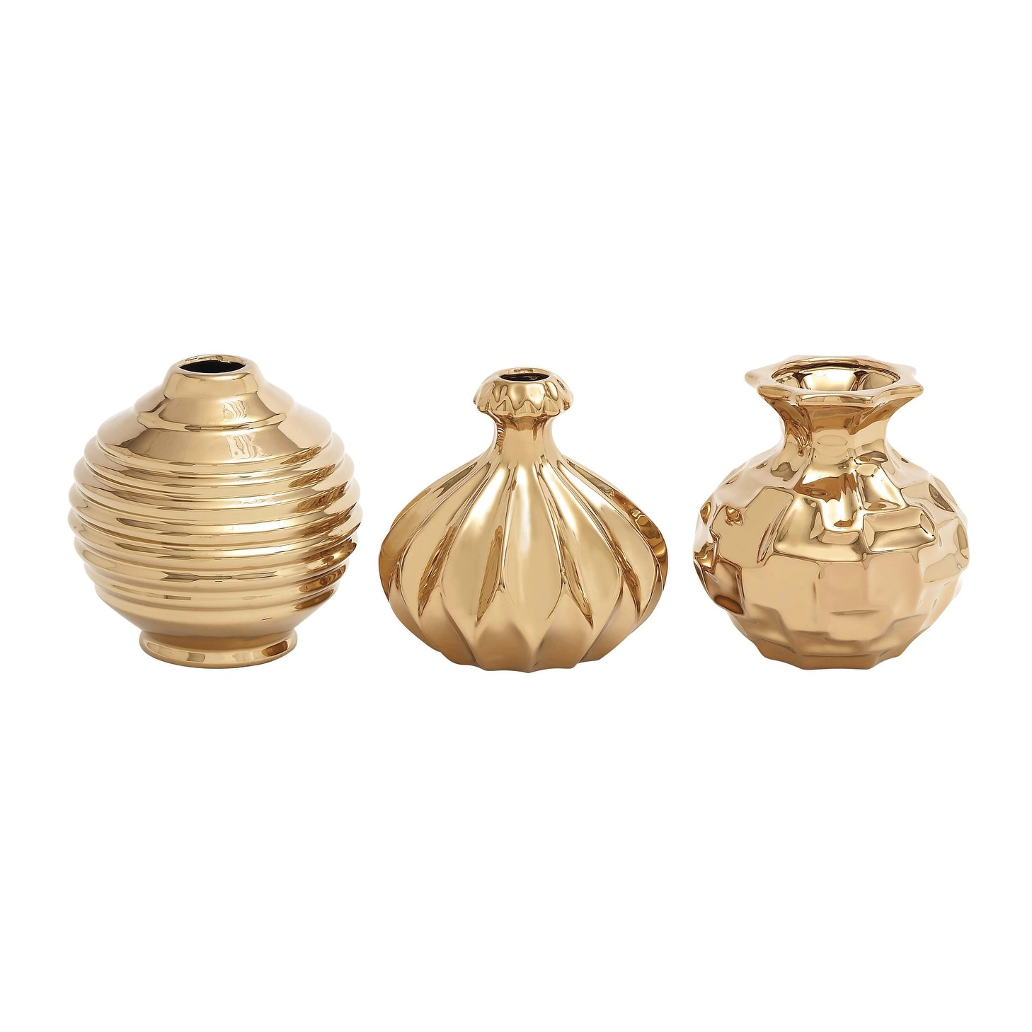 Ceramic Decorative Vase with Varying Patterns - Set of 3 Gold, Blue, White, Cream - Roche River Decor