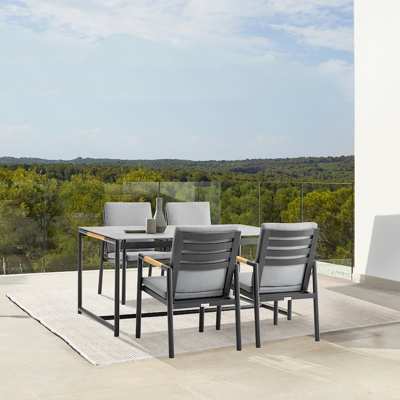 Royal Black Aluminum & Teak Outdoor 5-Piece Dining Set - Black