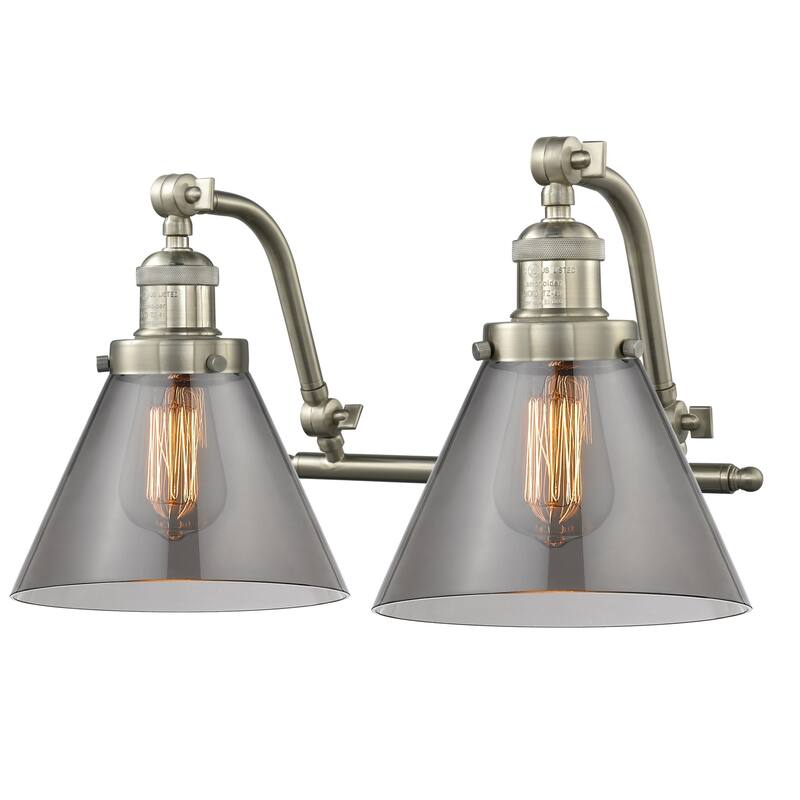 Innovations Lighting Large Cone 2 Light 18" Wide Bathroom Vanity Light - Satin Brushed Nickel / Smoked