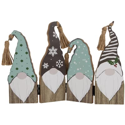 Wooden Gnomes Hinged Christmas Decoration - 10.75"