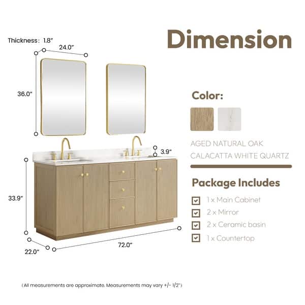 dimension image slide 10 of 13, Oza Bath Vanity with Quartz Stone Top and Mirror