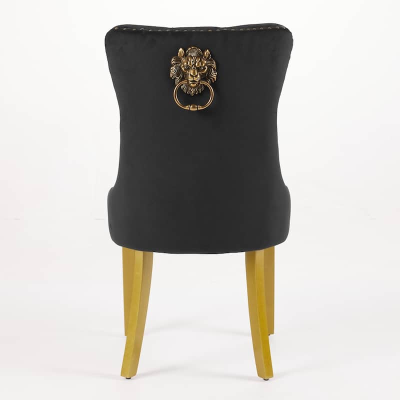 Velvet Dining Chairs Set of 2, Upholstered Dining Chairs, Mid-Century Modern Chairs with Tufted Back, Lion Pull Ring Rivet Trim