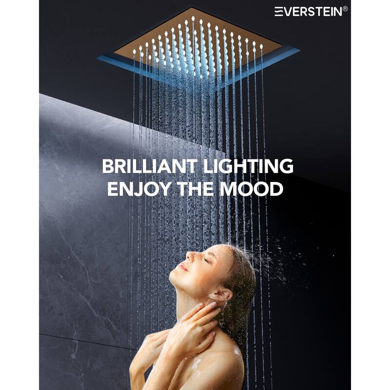 64-Color LED Mood Lighting Thermostatic Shower Faucet System with 12" Rain Shower Head , Body Jet and Handheld Spray