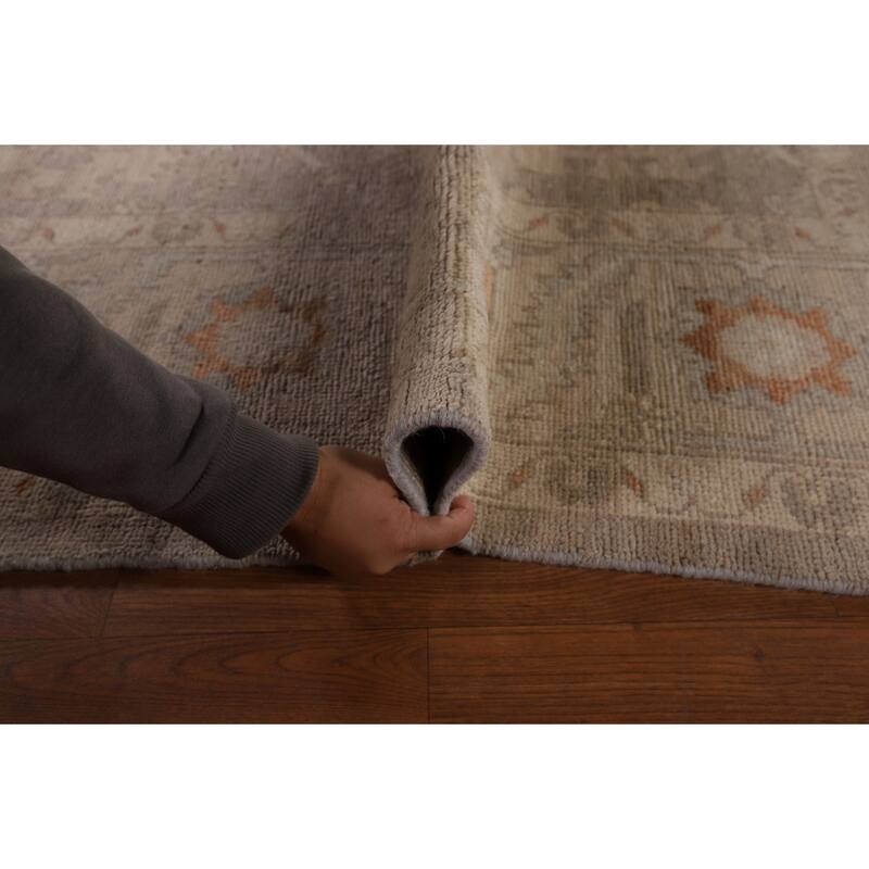 Transitional Oushak Area Rug Hand-Knotted Floral Wool Carpet - 8'9" x 11'7"