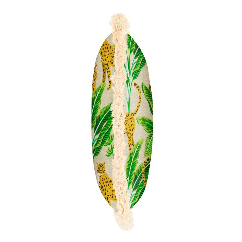 Cheetah Print Indoor/Outdoor Square Pillow with Fringe - 18 in L x 18 in W