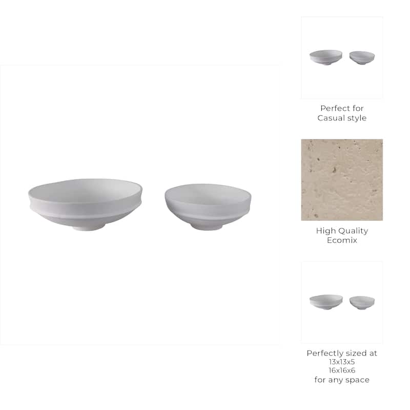 Pottery Ecomix Traditional Pedestal Bowls (Set of 2) - 6", 5" White - 16" x 16" x 6"