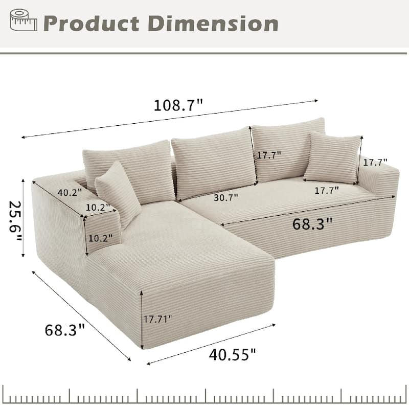 L-Shape 3-Seat Modular Sofa Memory Foam Sectional Couches with Oversized Chaise