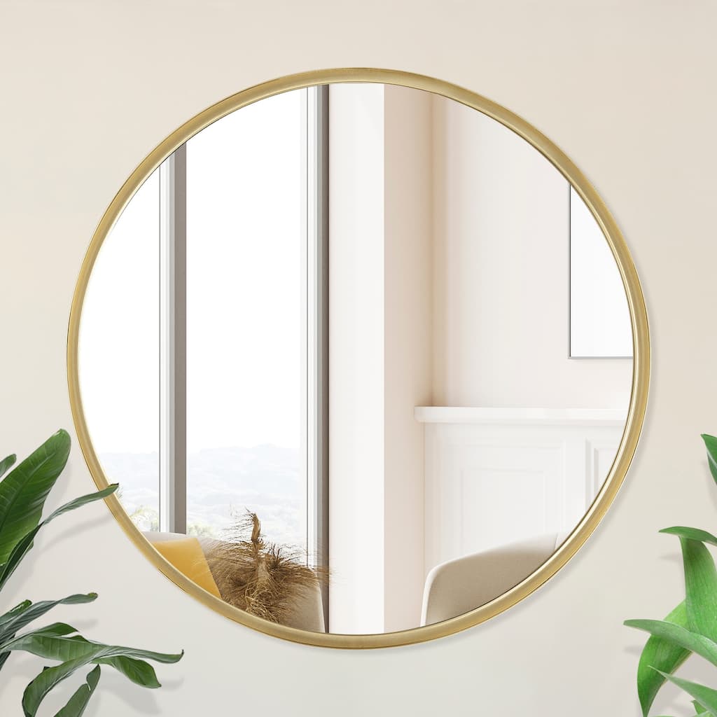 Gold 24 in. W x 24 in. H Round Iron Framed Modern Accent Mirror - 24 in. W x 24 in. H x 1.5 in. D
