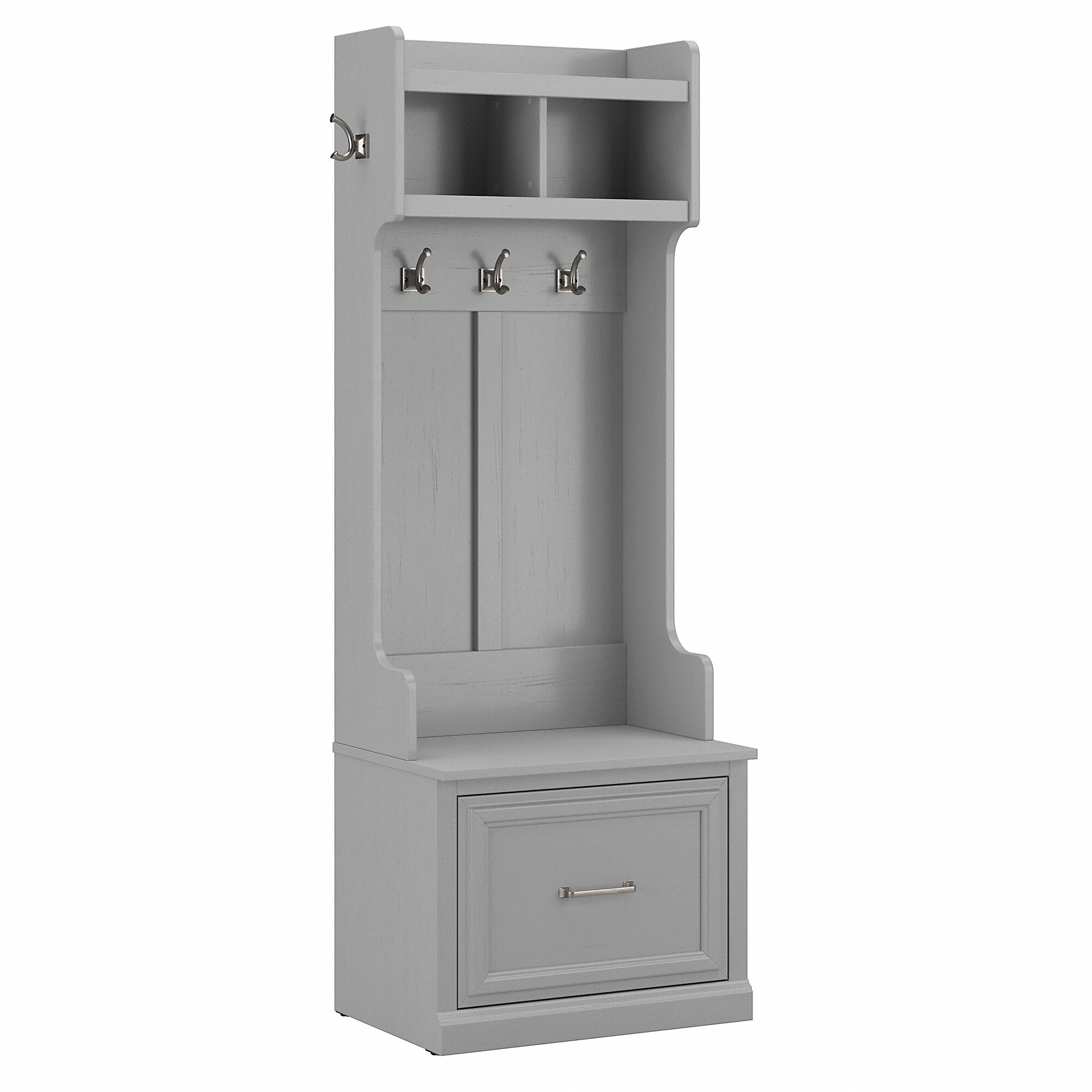 Washed grey hall sales tree with storage bench