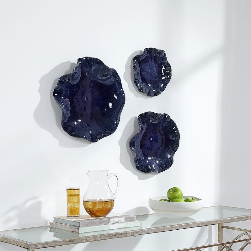 Floral Ceramic Wall Decorations - 18" - Set of 3