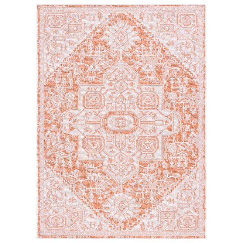 SAFAVIEH Bermuda Fazilet Geometric Indoor/Outdoor Waterproof Rug - 6'7" Square - Rust/Ivory