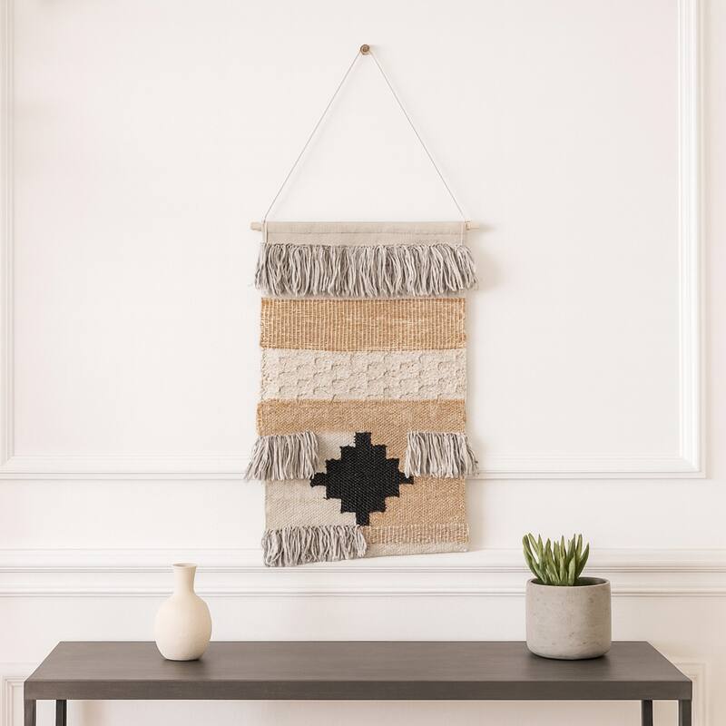 Boho Canvas Wall Hanging with Woven Cotton and Polyester