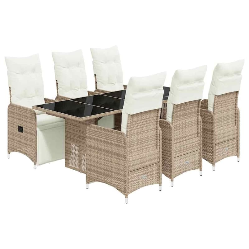 vidaXL Bistro Set Beige, Brown PE Rattan, Steel, Tempered Glass 6-seater - 21.5 x 23.0 x 36.2