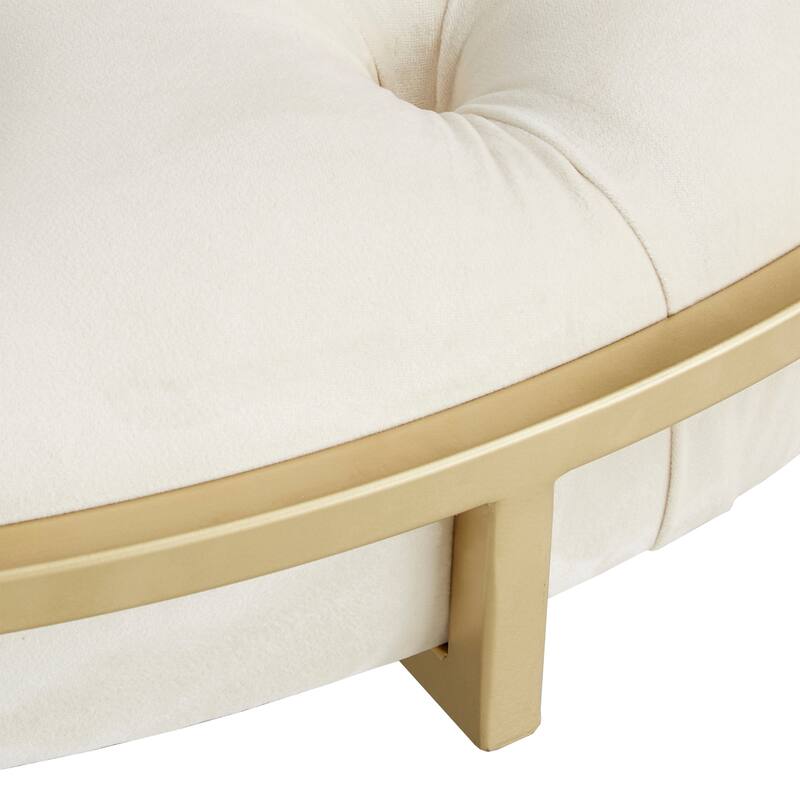 Perdita Gold Finish Velvet Round Tufted Ottoman by iNSPIRE Q Bold
