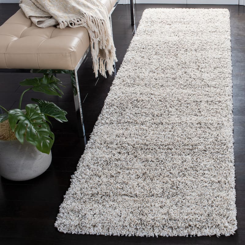SAFAVIEH Hudson Shag Justine Modern 2-inch Thick Rug - 2'3" x 8' Runner - Ivory/Grey - Runner